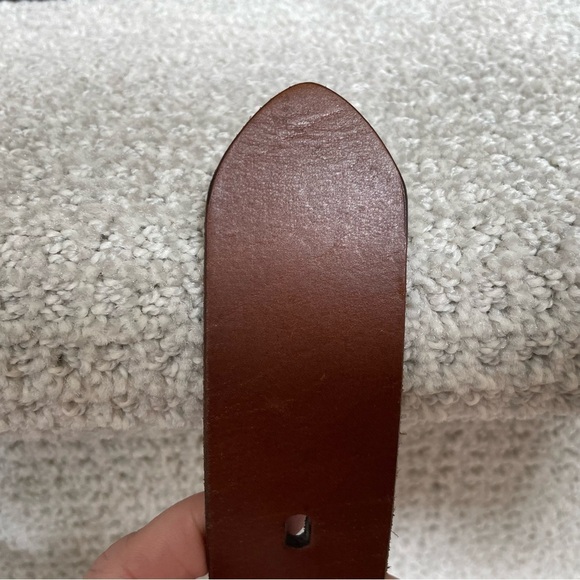 Genuine Leather Brown Substantial Brushed Silver Men's Size 44" Waist Belt - Picture 4 of 12